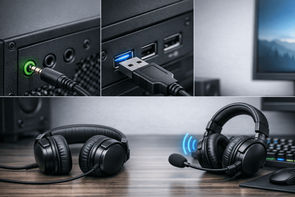 Tipos de conexión de audífonos para computadora: cable y Bluetooth