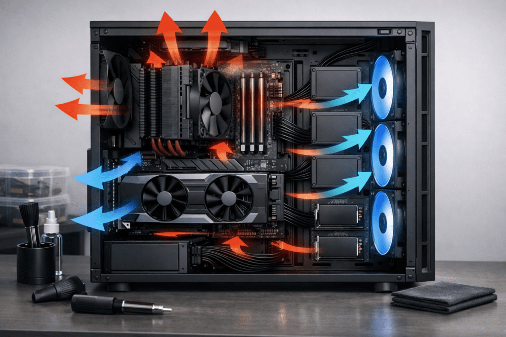 Flujo de aire adecuado para controlar la temperatura de una PC