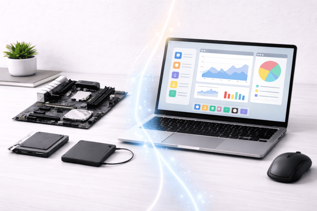 Representación visual de cómo hardware y software trabajan juntos