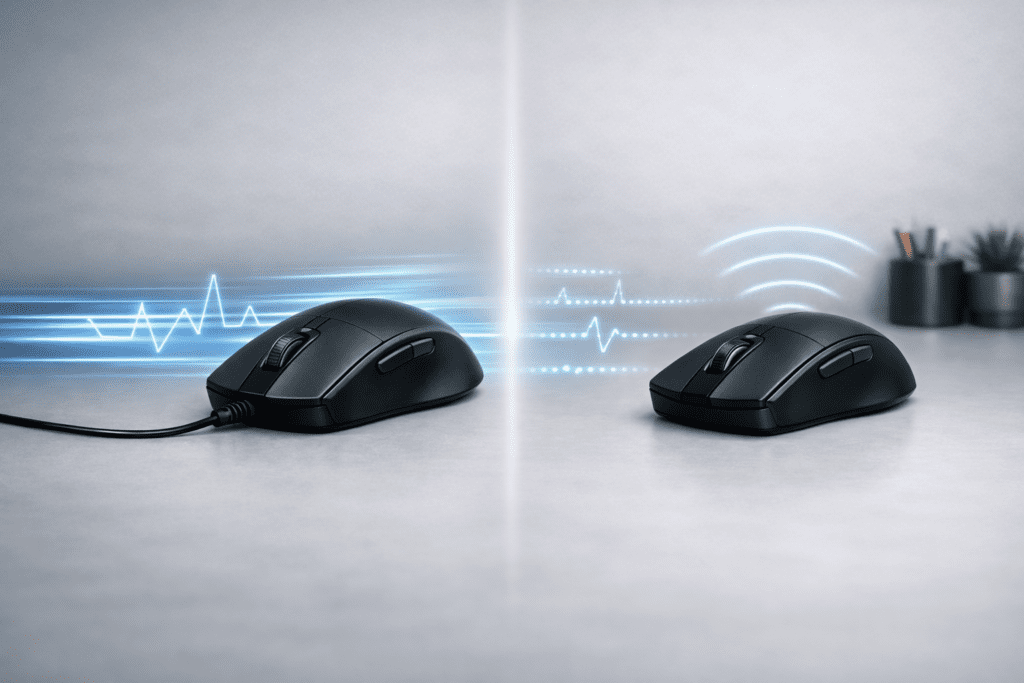 Representación visual de la latencia entre mouse con cable e inalámbrico
