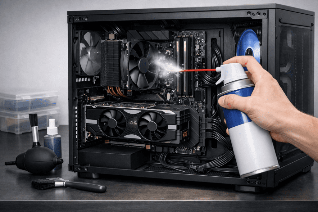 Limpieza interna de una computadora para evitar daños por polvo