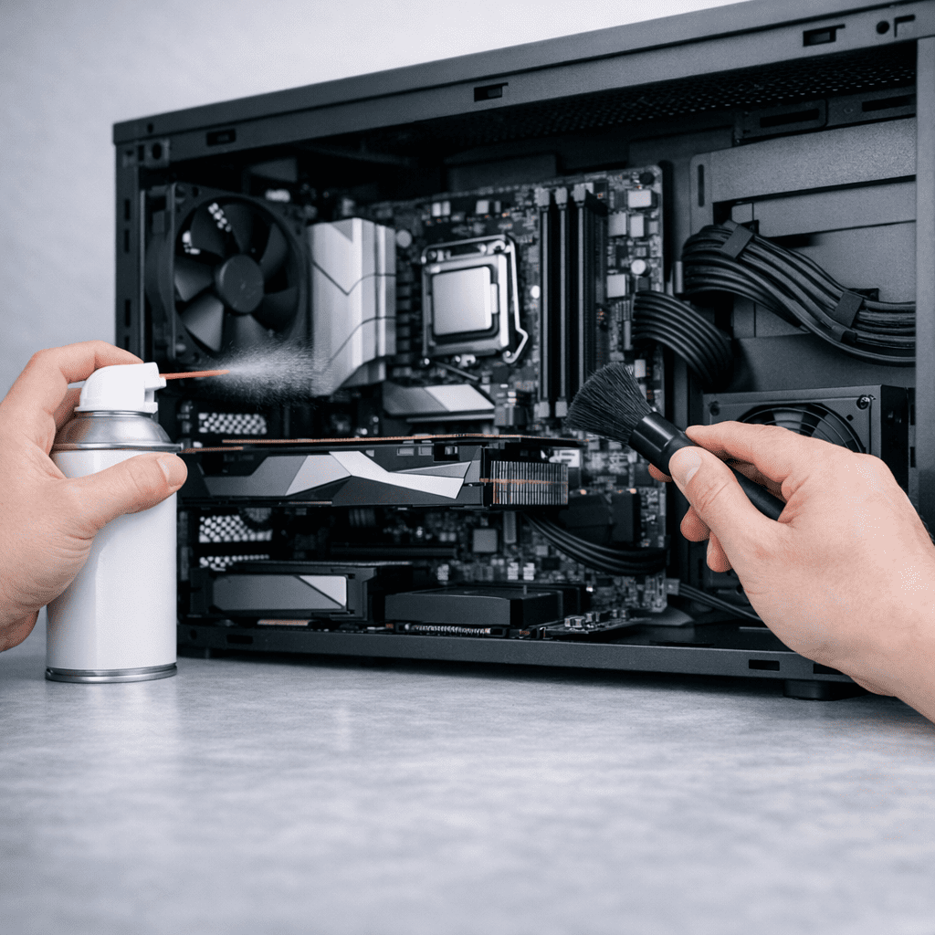 Limpieza interna de PC con ventiladores y disipador para mejorar flujo de aire