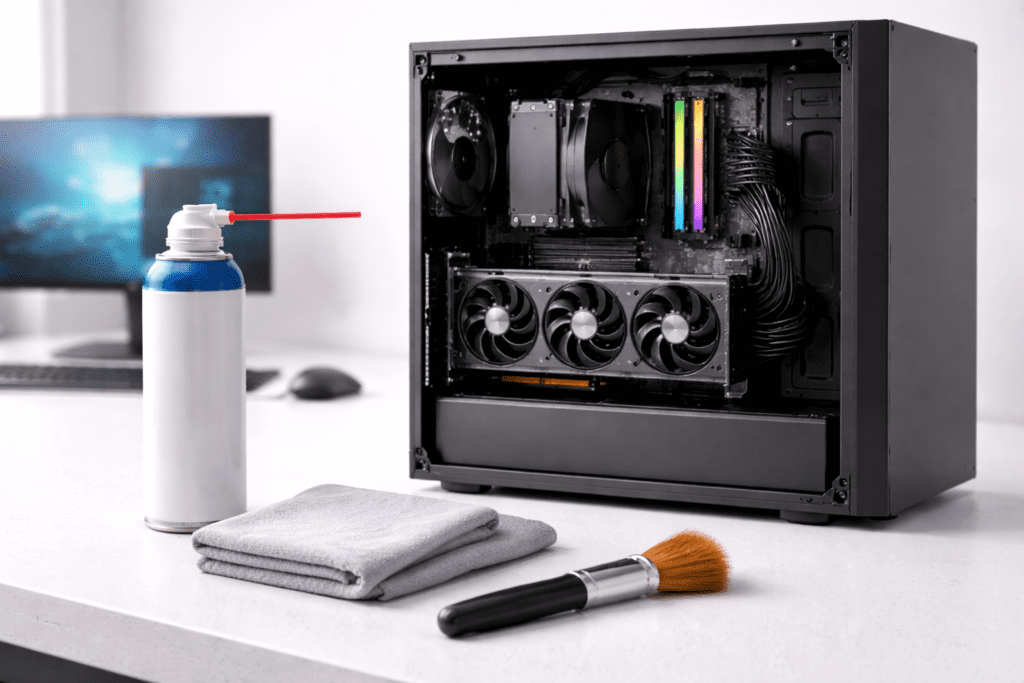 Herramientas de mantenimiento básico para limpiar y cuidar el hardware de una computadora