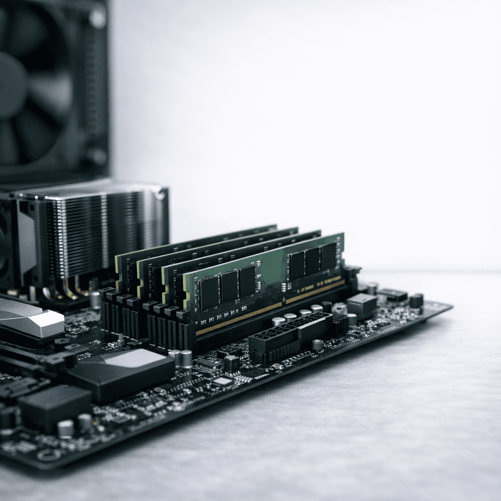 Módulos de memoria RAM instalados en una placa base