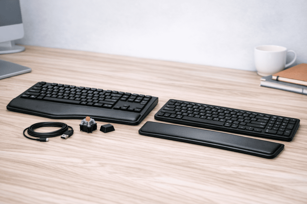 Diferentes tamaños y tipos de teclados como periféricos de computadora