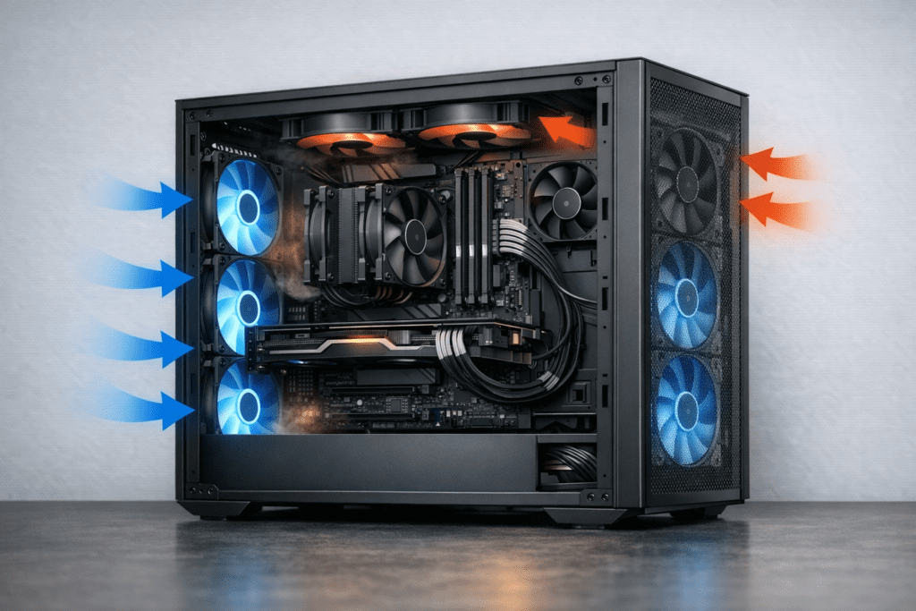 Posición correcta de ventiladores en un gabinete de PC