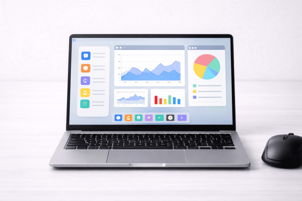 Pantalla de computadora con programas genéricos que representan el software