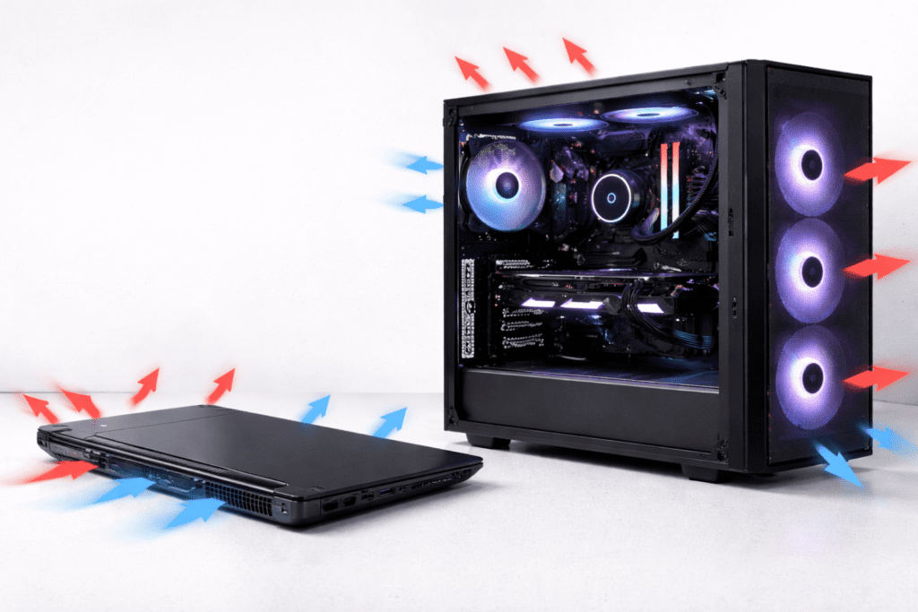Comparación de sistemas de refrigeración entre laptop gamer y PC de escritorio