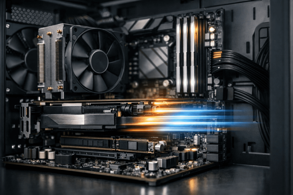 PC moderna funcionando con buen rendimiento gracias a PCI Express