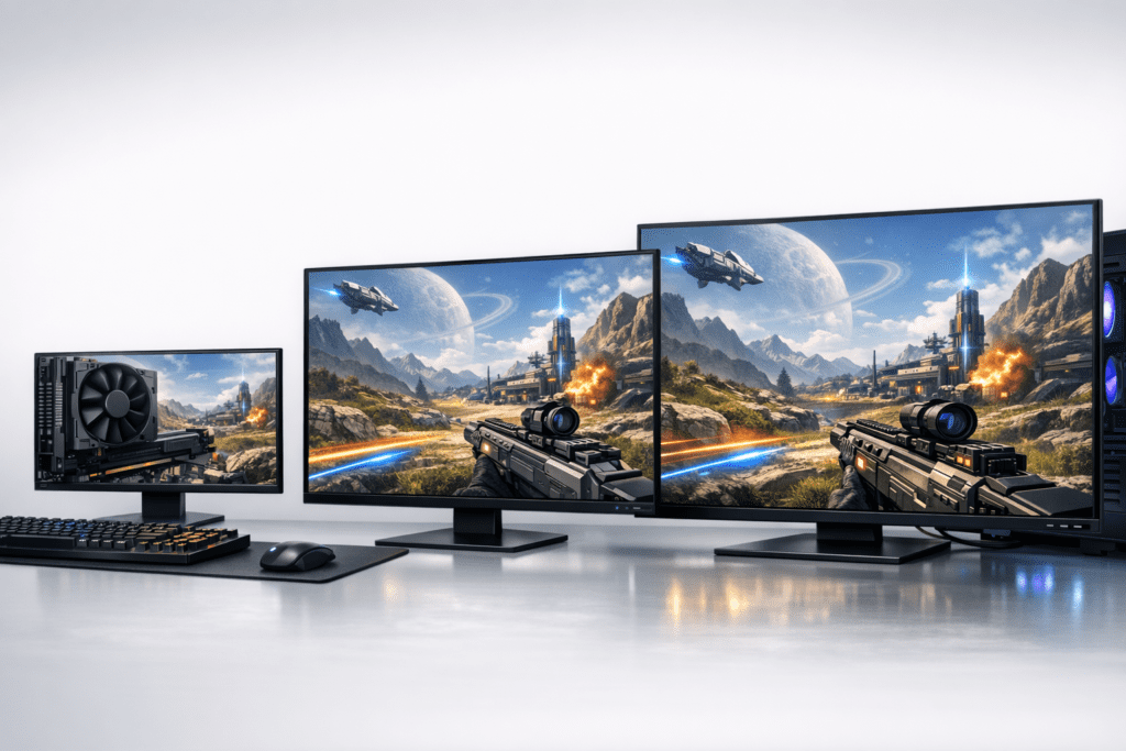 Comparación visual de resoluciones 1080p, 1440p y 4K en gaming