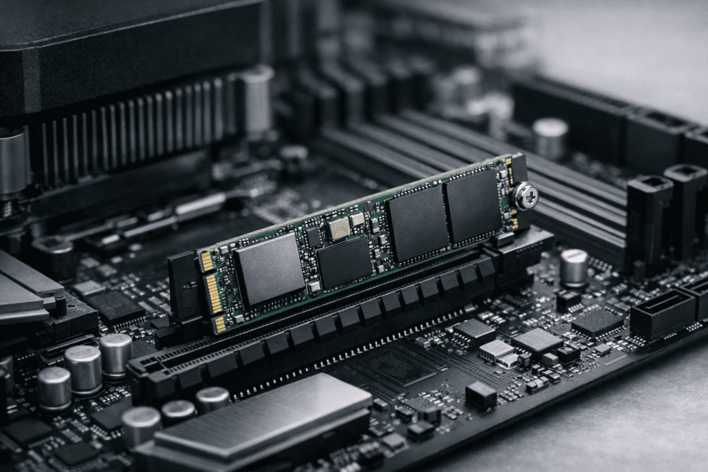 SSD NVMe conectado por PCI Express para almacenamiento de alta velocidad