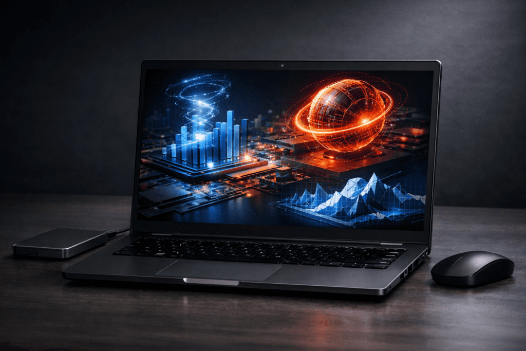 Tarjeta gráfica en laptop utilizada para programación avanzada y desarrollo especializado