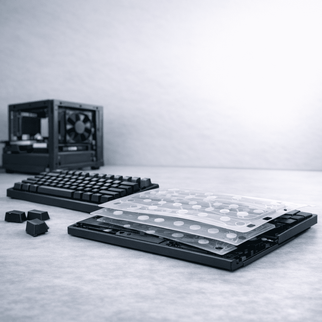 Funcionamiento interno de un teclado de membrana con capas flexibles