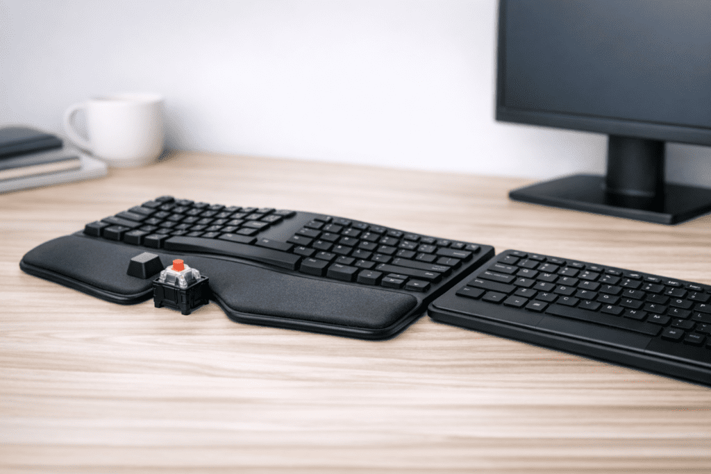 Teclado ergonómico diseñado para uso prolongado en oficina