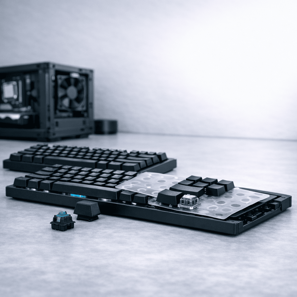 Teclado híbrido que combina características de teclados mecánicos y de membrana