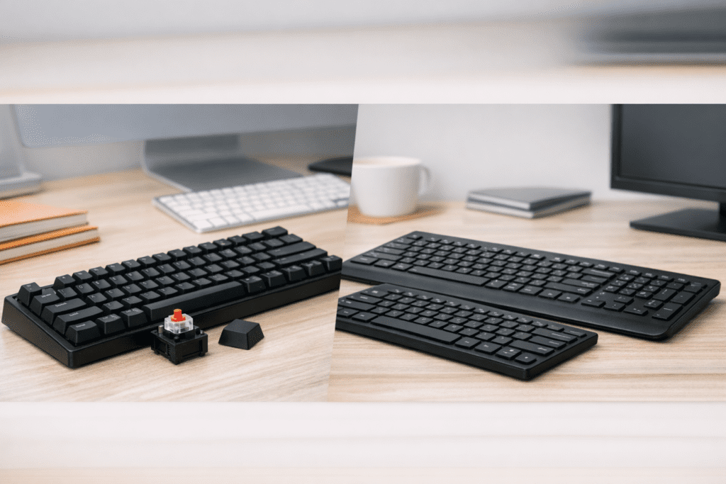 Comparación visual entre teclado mecánico y teclado de membrana