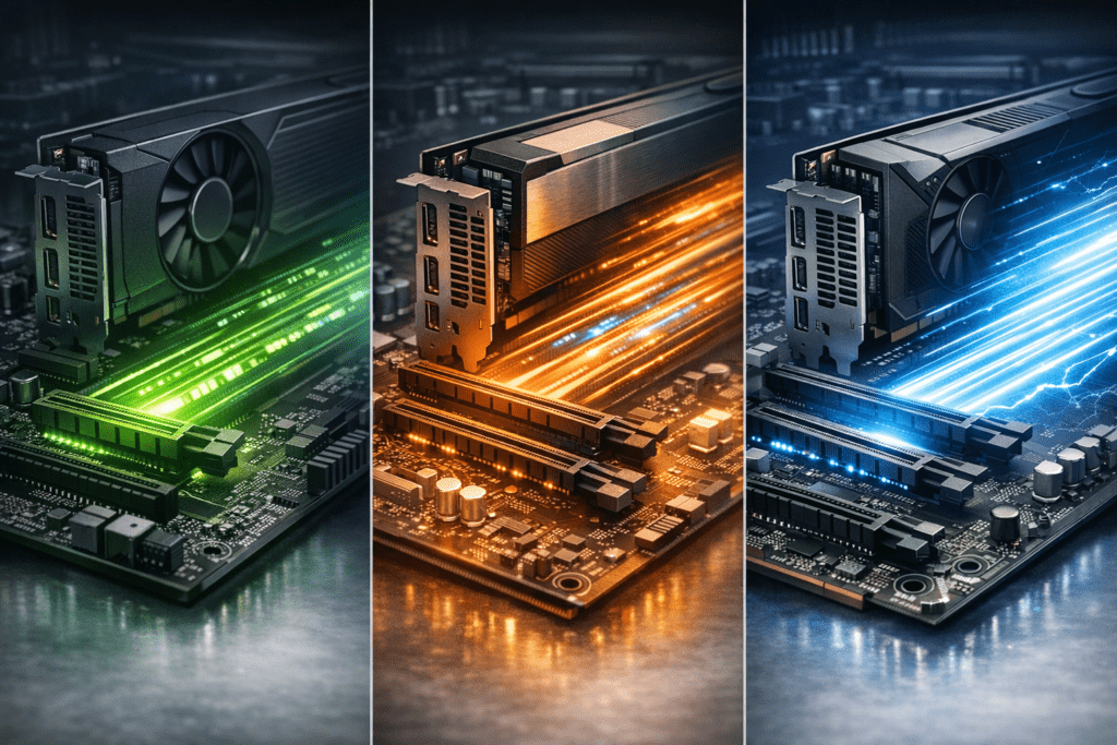 Comparación visual entre versiones PCI Express 3.0, 4.0 y 5.0
