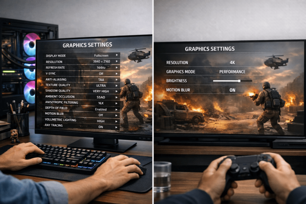 Ajustes gráficos avanzados en PC frente a configuración limitada en consola