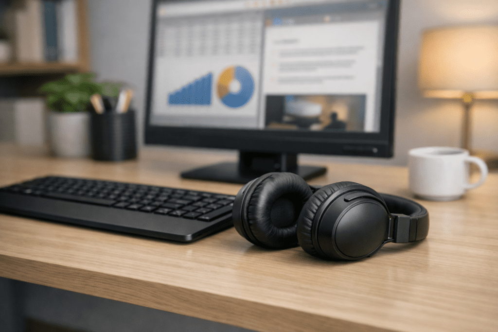 Audífonos cómodos para videollamadas y uso prolongado en computadora