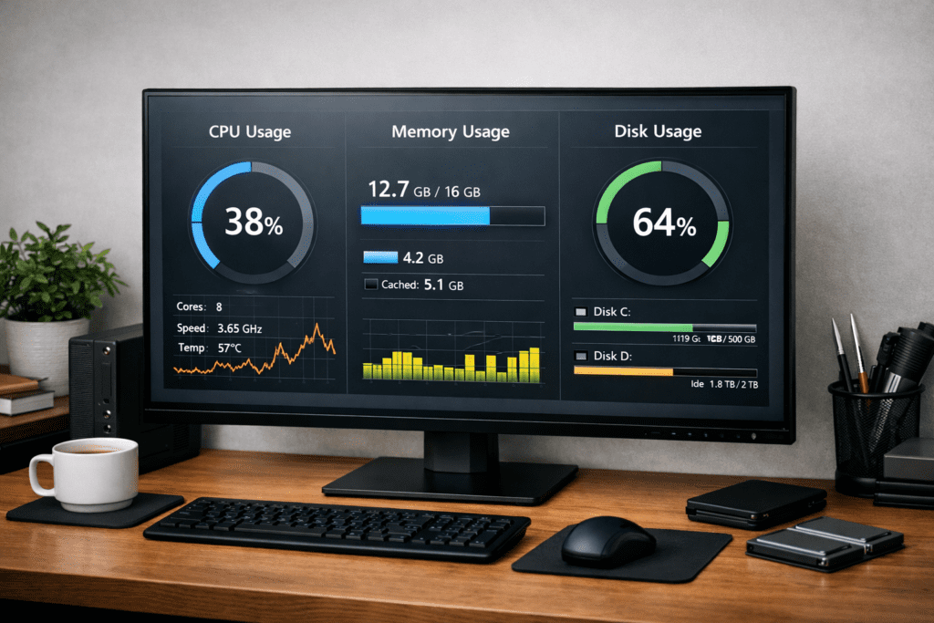 Diagnóstico de uso de CPU y memoria antes de actualizar una computadora