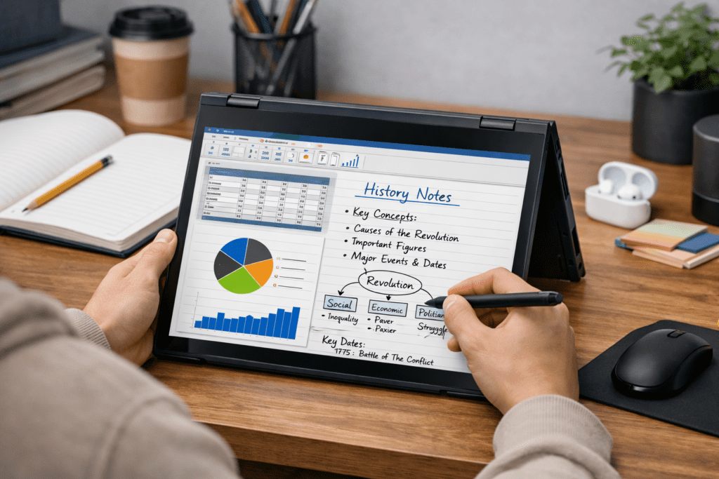 Uso de una laptop 2 en 1 para tomar apuntes digitales