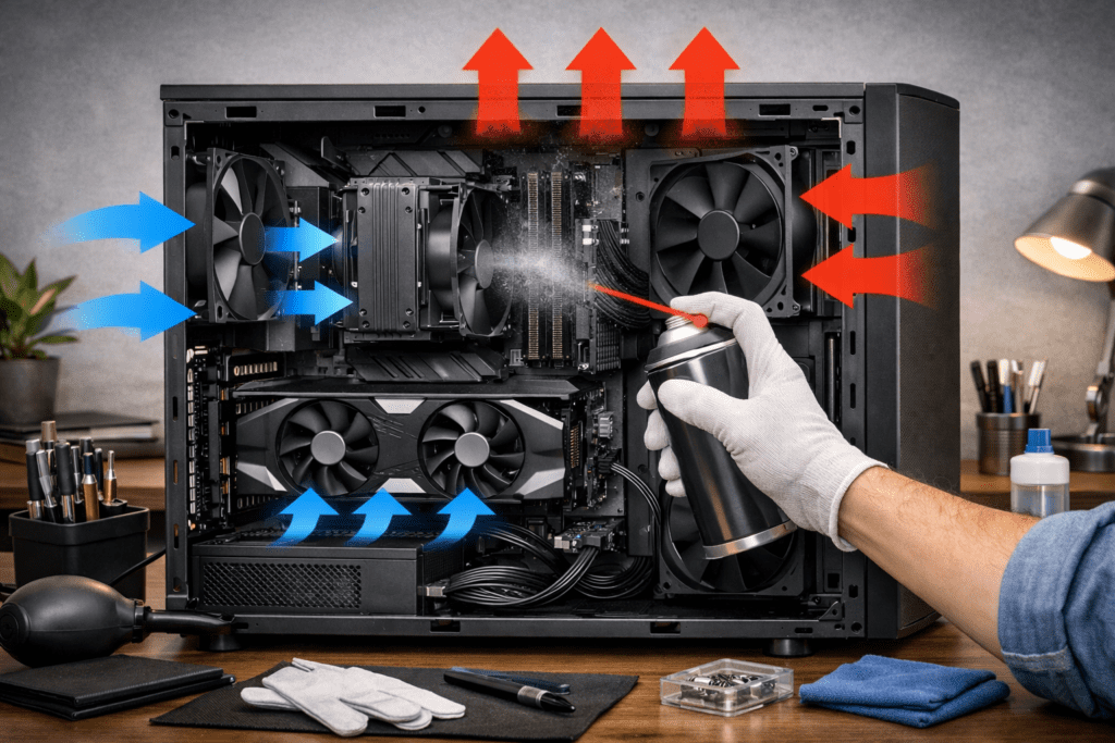 Flujo de aire correcto en una computadora de escritorio