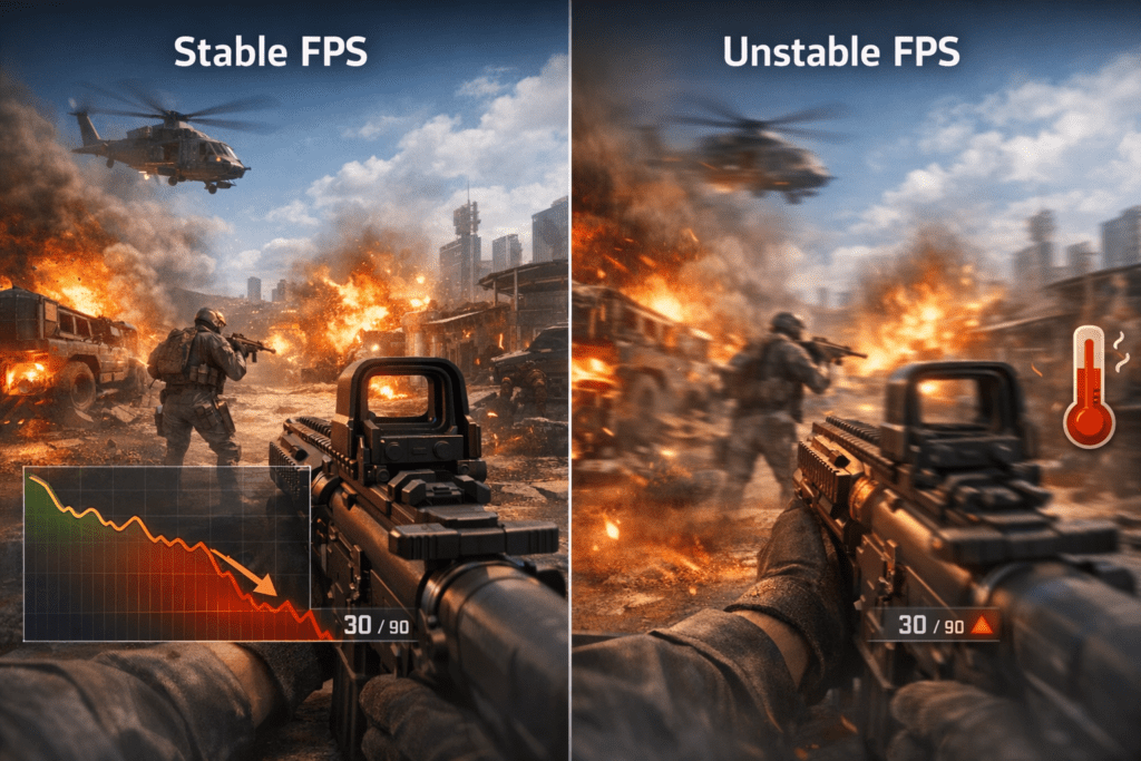 Comparación entre FPS estables y FPS inestables por mala refrigeración