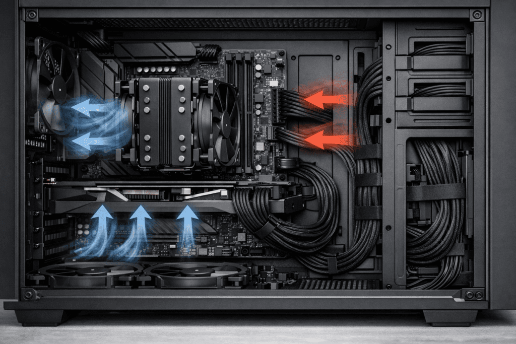Gabinete con buen flujo de aire para una PC duradera