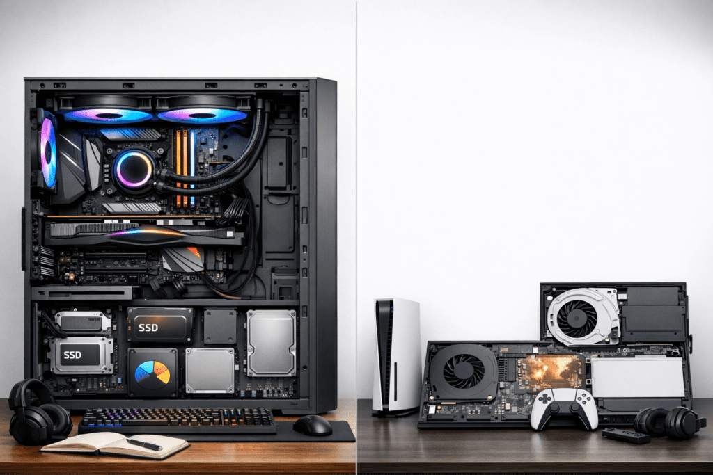 Diferencias entre el hardware modular de una PC y el hardware cerrado de una consola