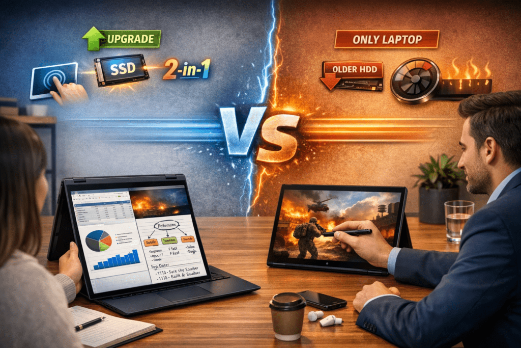 Comparación de limitaciones entre laptop 2 en 1 y laptop tradicional