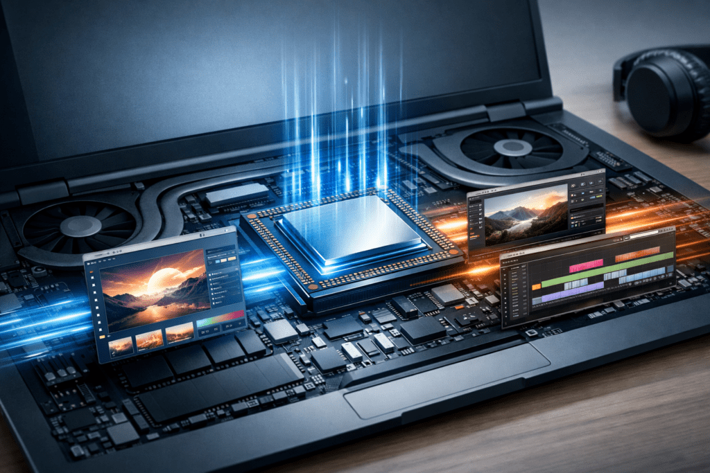 Procesador de laptop enfocado en tareas de diseño y edición