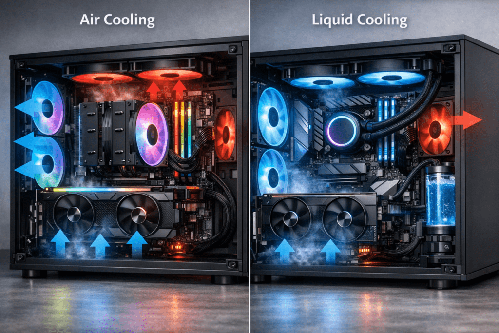 Comparación entre refrigeración por aire y líquida en PC gamer