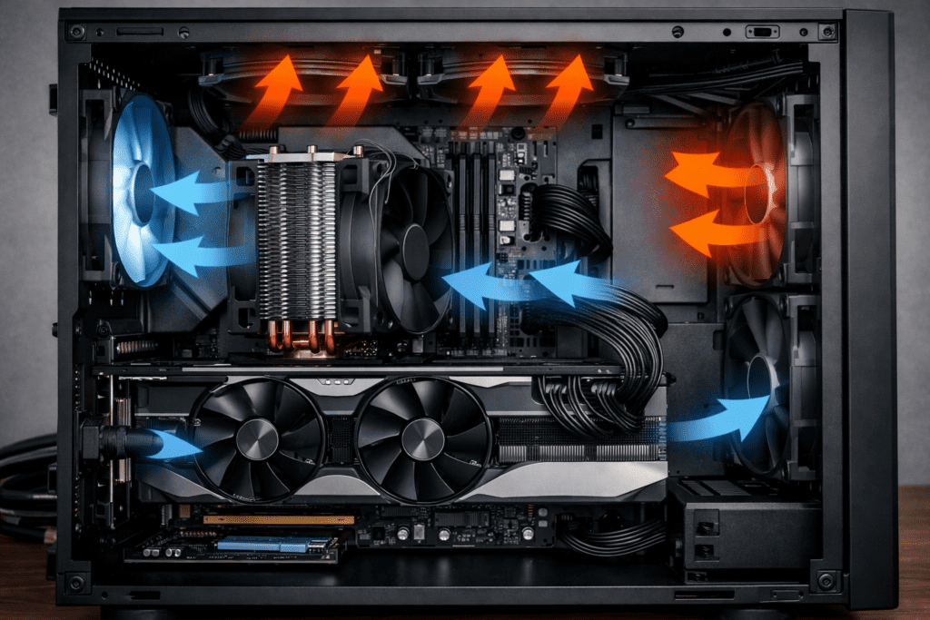 Refrigeración y flujo de aire revisados antes de actualizar una PC