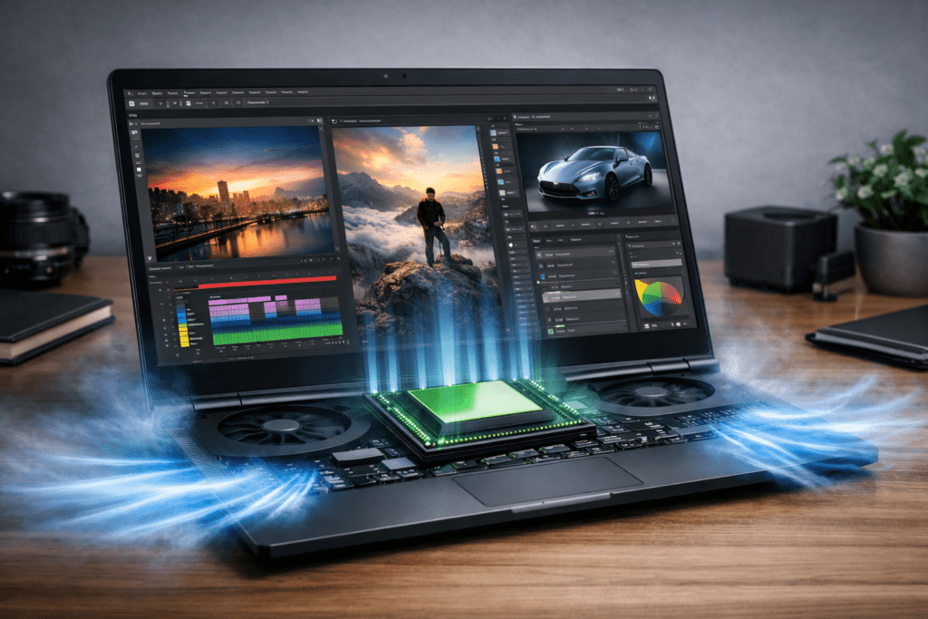 Refrigeración adecuada en laptop para sesiones largas de edición