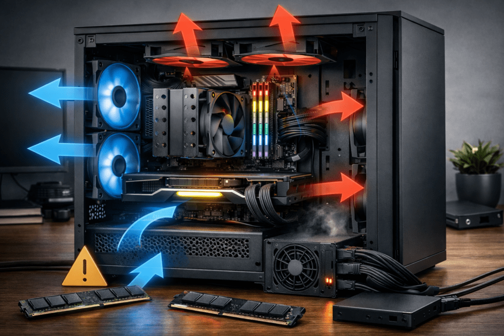 Flujo de aire y refrigeración adecuados en una computadora