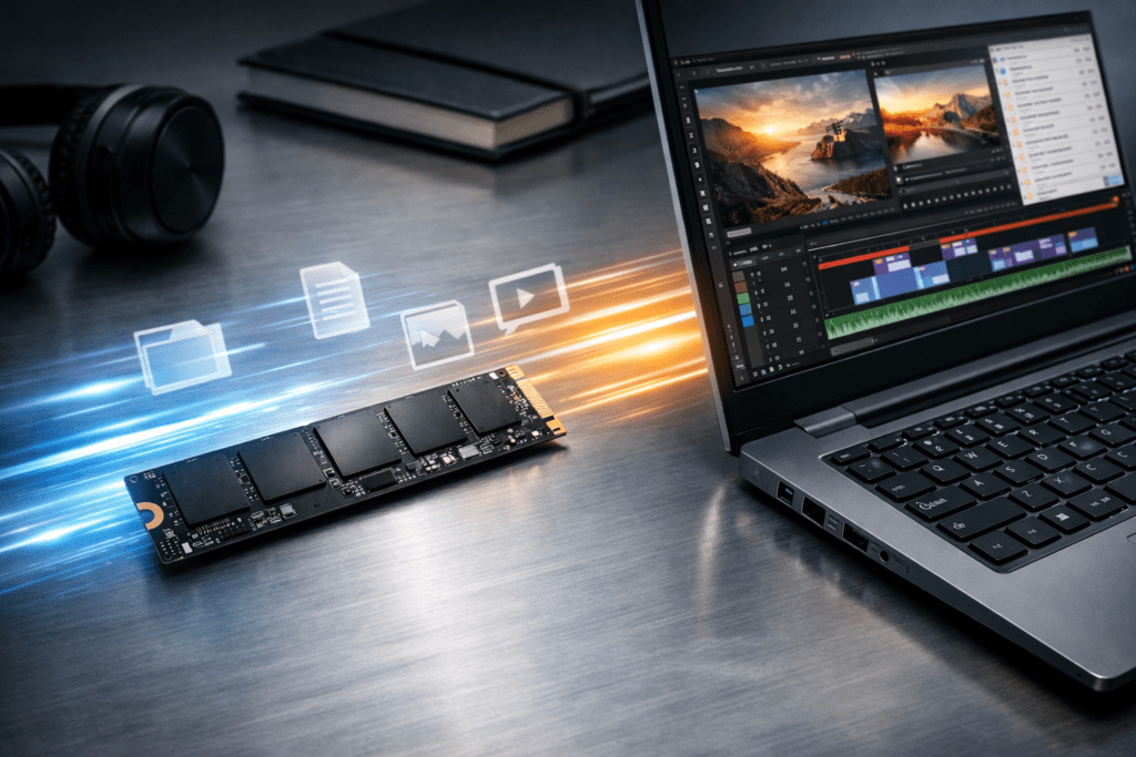 SSD en una laptop para acelerar proyectos de diseño y edición
