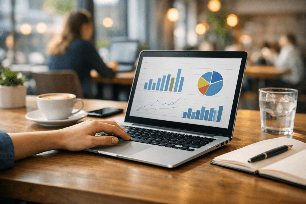 Ultrabook usada sin cargador en un entorno de trabajo móvil
