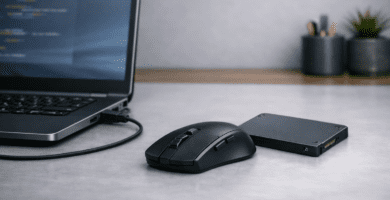 Laptop moderna junto a un SSD mostrando la importancia del almacenamiento rápido