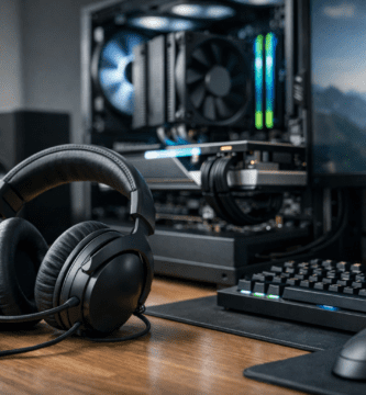 Audífonos para computadora como periférico de audio en un escritorio