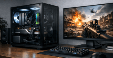 PC gamer con componentes visibles que influyen en el rendimiento de los videojuegos