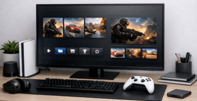 Consola de videojuegos con control y pantalla de juego