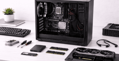 PC parcialmente ensamblada que representa errores comunes al armar una computadora