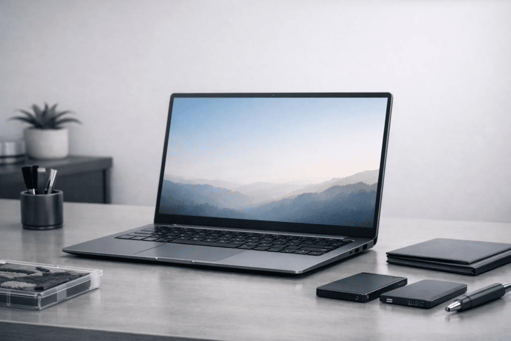 Laptop delgada y ligera tipo ultrabook diseñada para máxima portabilidad