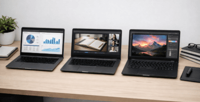 Computadoras portátiles mostrando distintos usos tecnológicos
