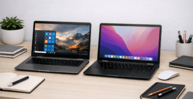 Comparación visual entre laptops con diferentes sistemas operativos