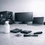 Herramientas básicas para mantenimiento de PC y laptop en un escritorio moderno