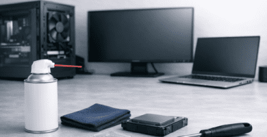 Herramientas básicas para mantenimiento de PC y laptop en un escritorio moderno