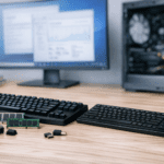 Módulos de memoria RAM junto a una computadora en un entorno tecnológico