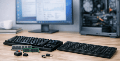 Módulos de memoria RAM junto a una computadora en un entorno tecnológico