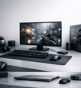 Estación de gaming en PC mostrando un videojuego en ejecución